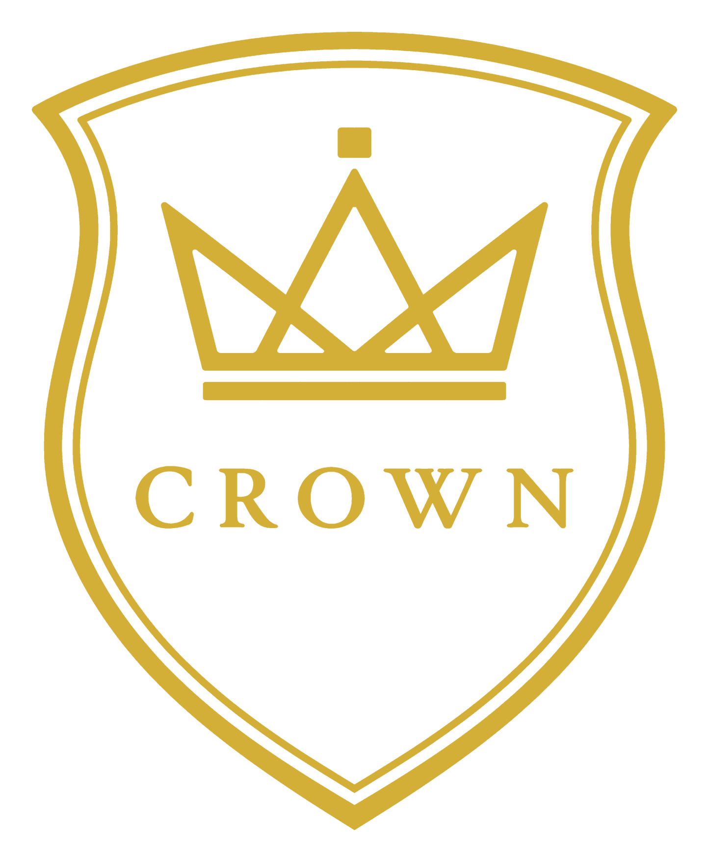 Detail des Design Crown Gekrönnt unser Linien Wappen Nahaufnahme des goldenen Kronen-Emblems auf dunklem Baumwollstoff, 8,3 cm Brustdruck