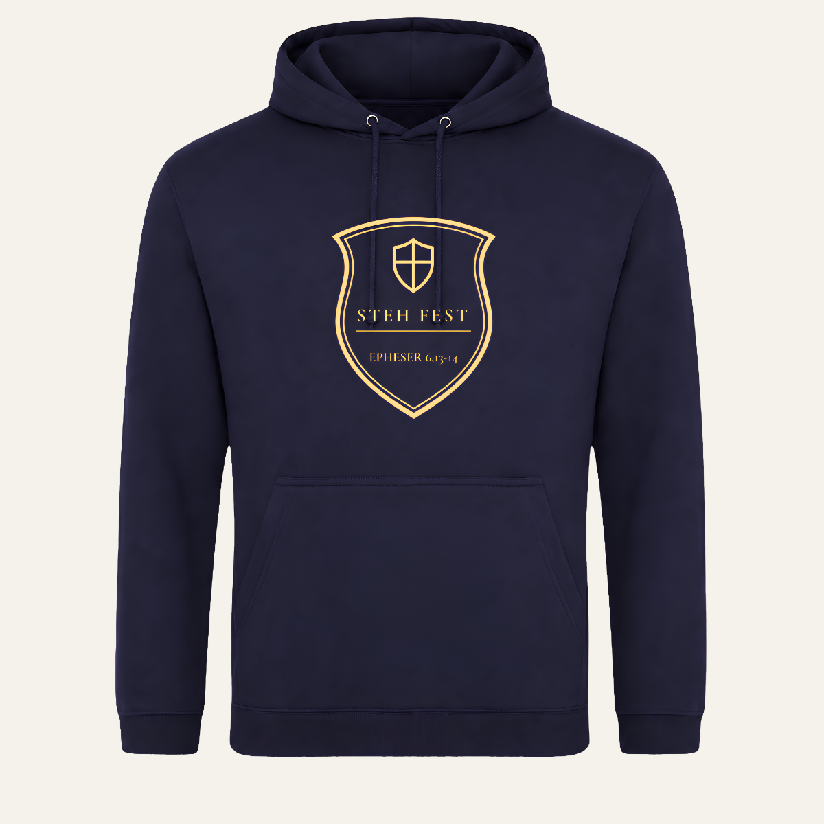 College Hoodie in French Navy mit goldenem STEH-FEST-Wappen mittig auf der Brust