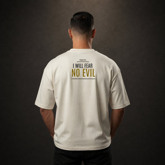 The Lion of Judah Premium Oversized Tee, Psalm 23,4 I Will Fear No Evil Goldprint