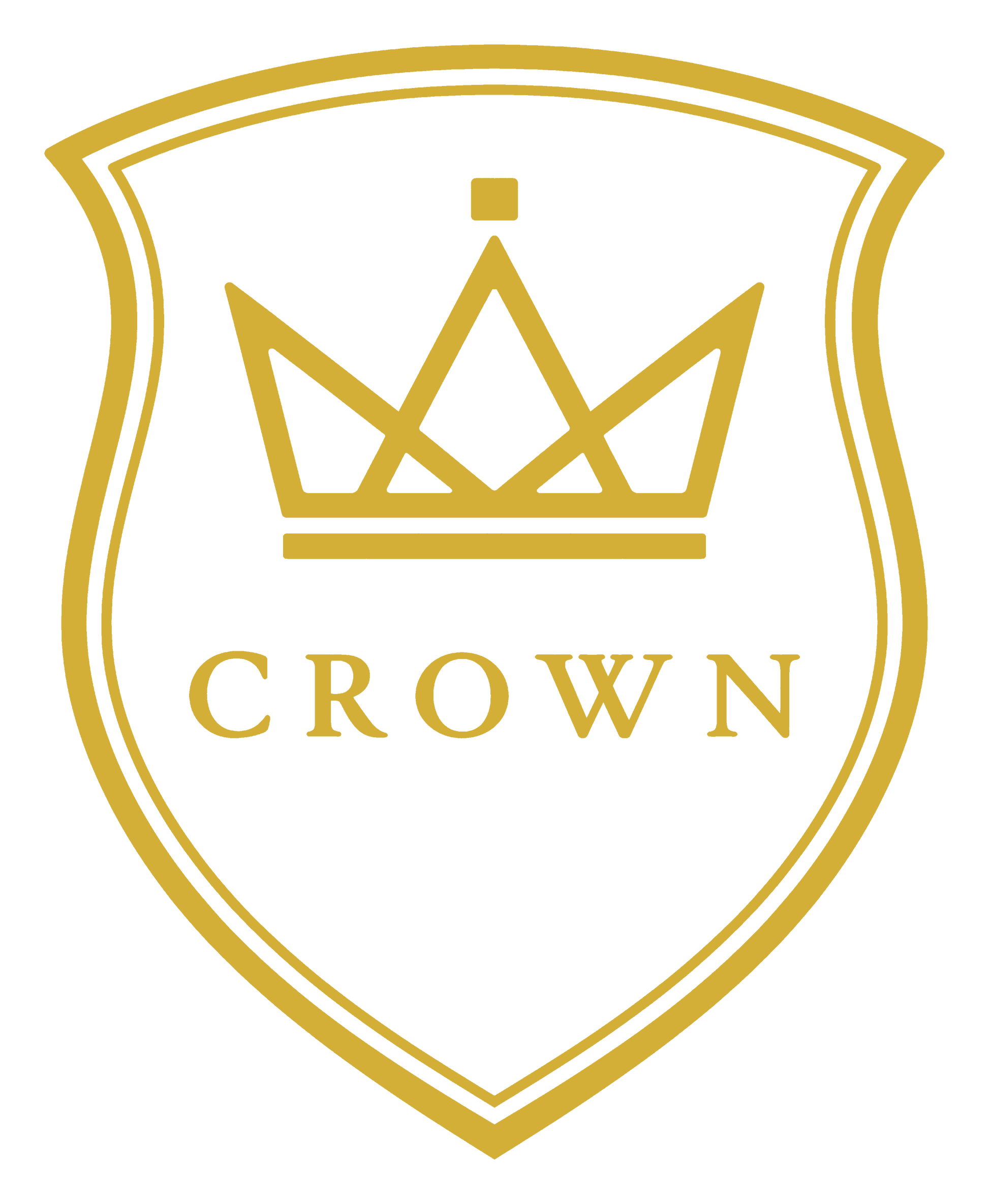 Detail des Design Crown Gekrönnt unser Linien Wappen Nahaufnahme des goldenen Kronen-Emblems auf dunklem Baumwollstoff, 8,3 cm Brustdruck