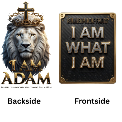 Nahaufnahme des Lion of Judah und I AM WHAT I AM Designs auf dem Premium T-Shirt