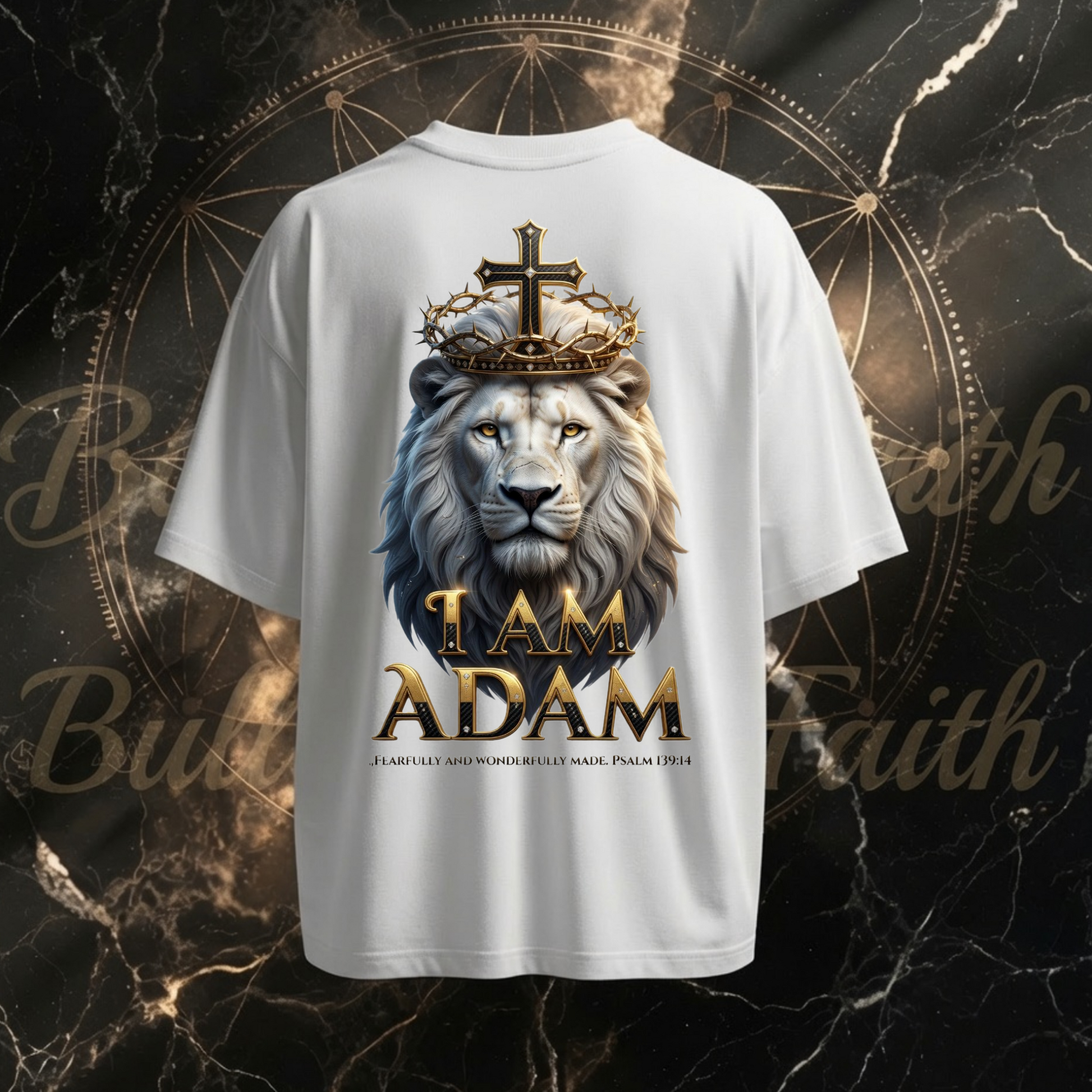 Kraftvoller Lion of Judah Backprint auf dem I AM WHAT I AM T-Shirt