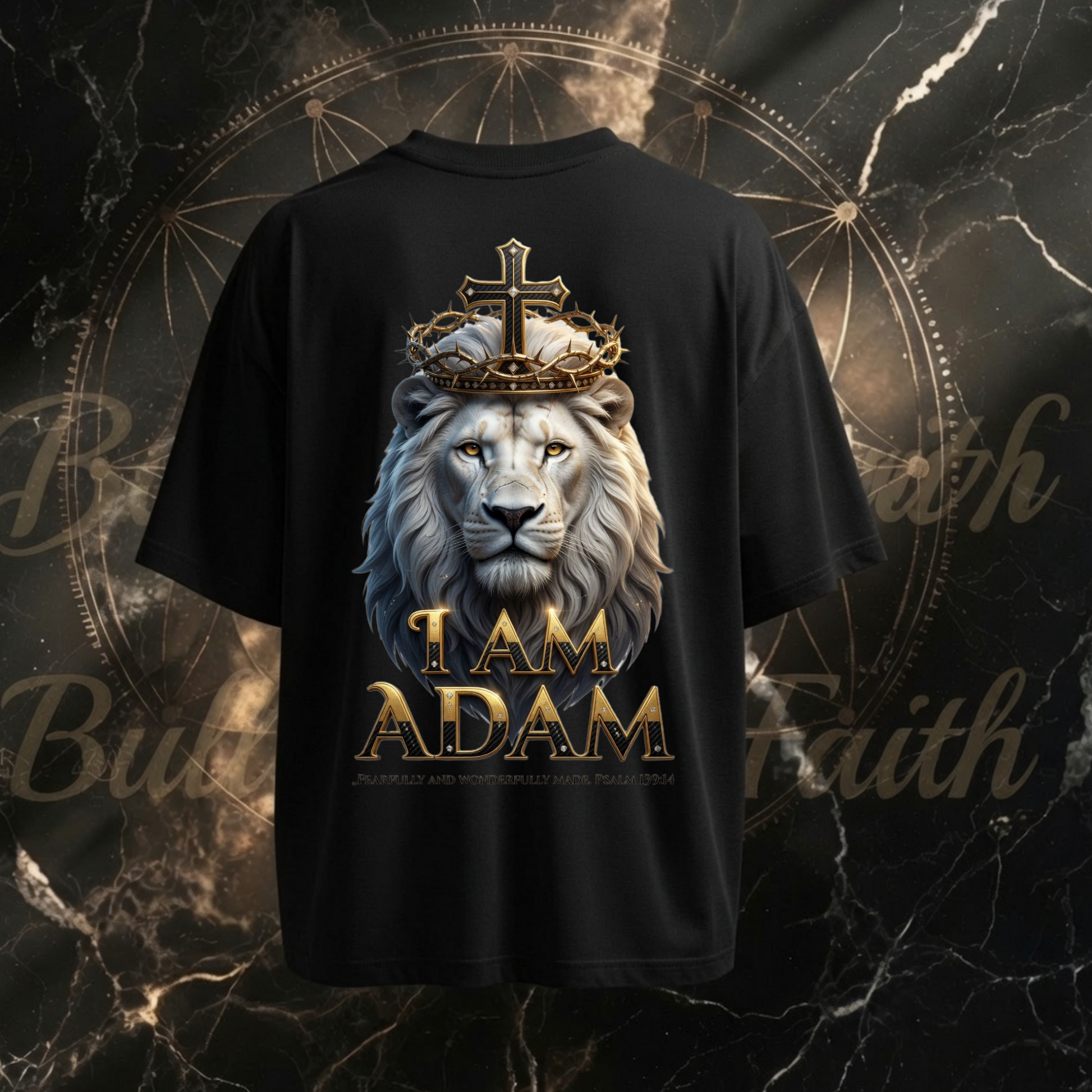 Kraftvoller Lion of Judah Backprint auf dem I AM WHAT I AM T-Shirt