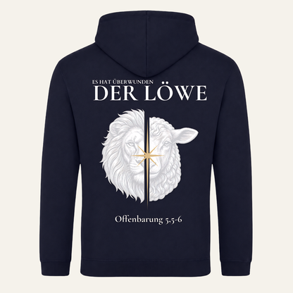 Bulletproof Faith College Hoodie French Navy – Löwe & Lamm Rückendruck in Gold und Off-White, CROWN Linie, Offenbarung 5,6