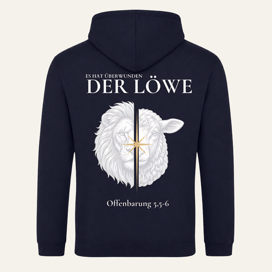 Bulletproof Faith College Hoodie French Navy – Löwe & Lamm Rückendruck in Gold und Off-White, CROWN Linie, Offenbarung 5,6
