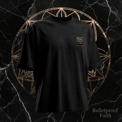 I AM WHAT I AM Oversized Premium T-Shirt mit Lion of Judah Design – Bulletproof Faith