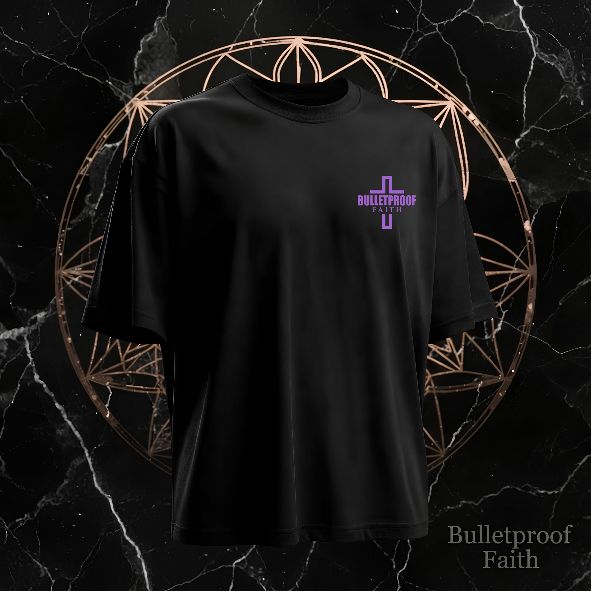 Bulletproof Faith Oversized Shirt Black – kleines Brustlogo mit Kreuz