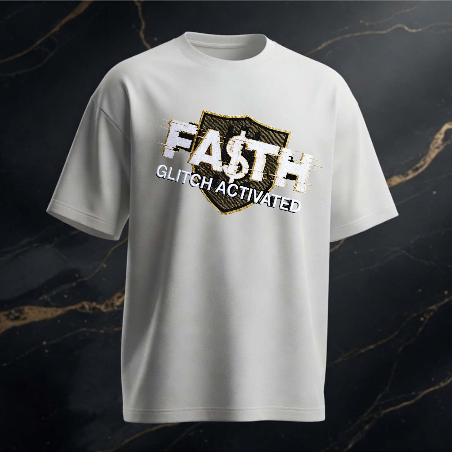 FAITH GLITCH ACTIVATED Higher Blanks Premium T-Shirt in heller Farbe mit modernem glitchigem Faith-Design