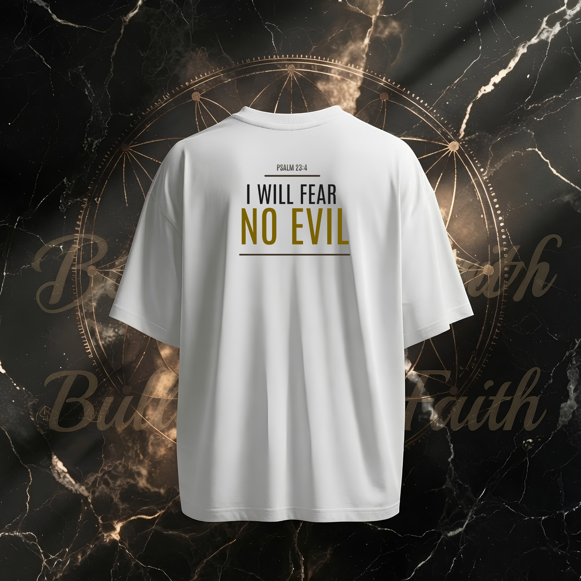 Psalm 23:4 I Will Fear No Evil Premium Tee Washed Grey – Rückseite mit kraftvollem Faith Statement