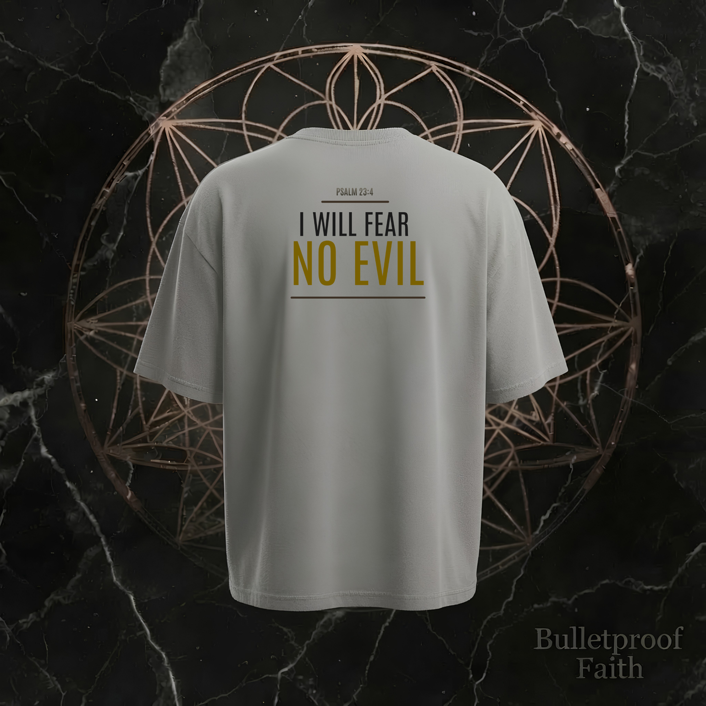 Psalm 23:4 I Will Fear No Evil Premium Tee Washed Grey – Rückseite mit kraftvollem Faith Statement
