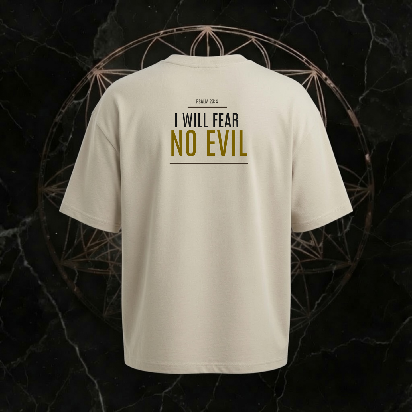 Psalm 23:4 I Will Fear No Evil Premium Tee Washed Grey – Rückseite mit kraftvollem Faith Statement