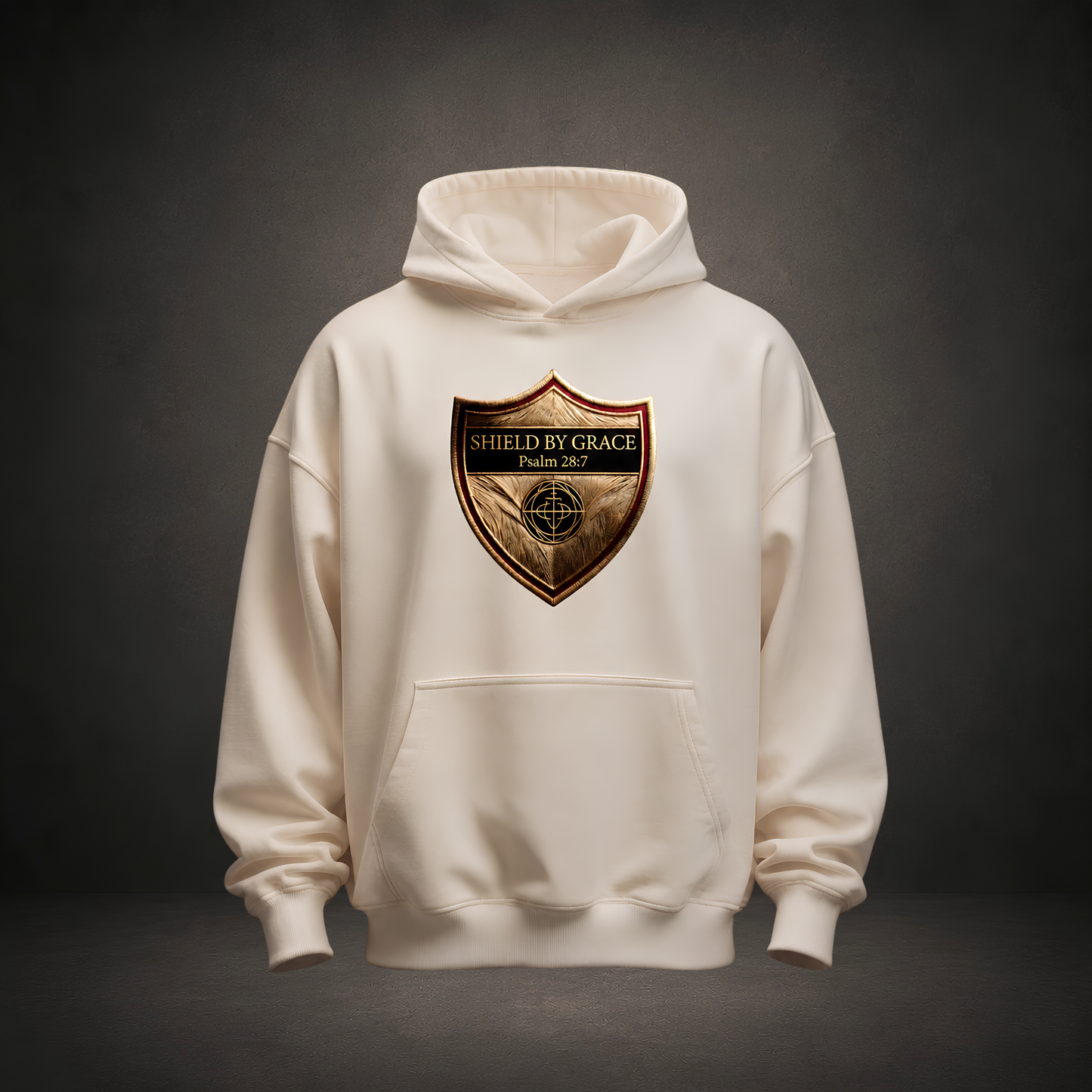 Shield by Grace Premium Oversized Hoodie in Natural Raw, Frontansicht