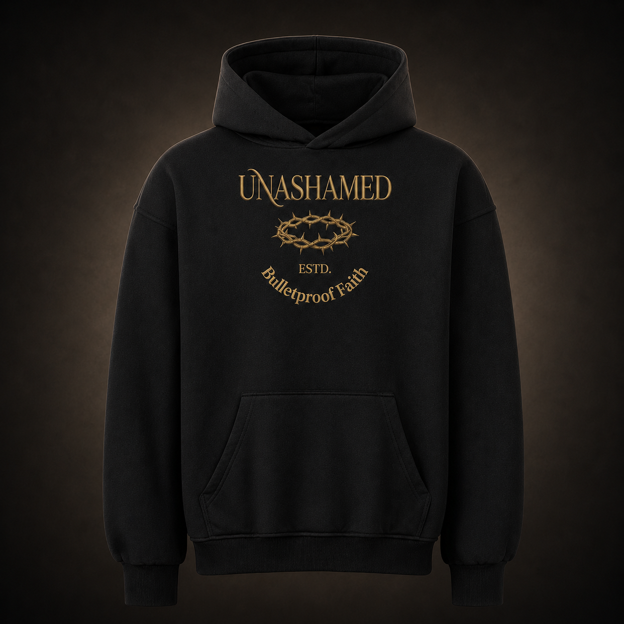 Unashamed Premium Oversized Hoodie in Schwarz, Frontansicht