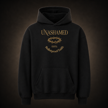 Unashamed Premium Oversized Hoodie in Schwarz, Frontansicht