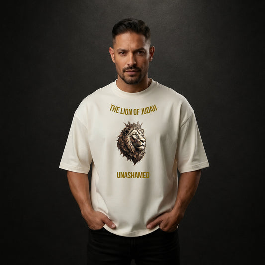The Lion of Judah Premium Oversized Tee, Crown-Serie, Loewe von Juda mit Krone in Gold, Bulletproof Faith
