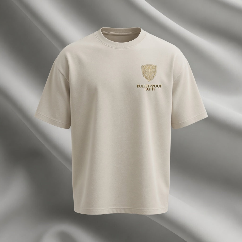 Oversized Premium T-Shirt Shield by Grace in Bone White – edles Christian Streetwear Design